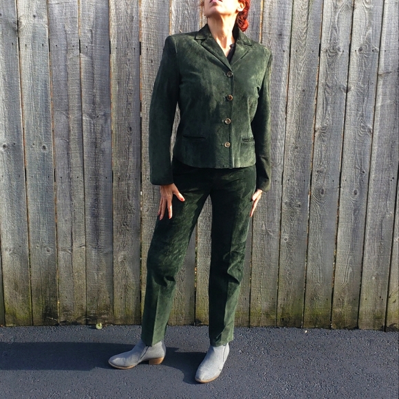 Lauren Ralph Lauren Other - Vtg Lauren Ralph Lauren Green Suede 2 pc Leather Suit Jacket + Pants set